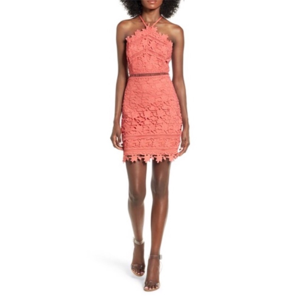 ASTR Lace High Halter Neck Open Back Mini Dress, NWT